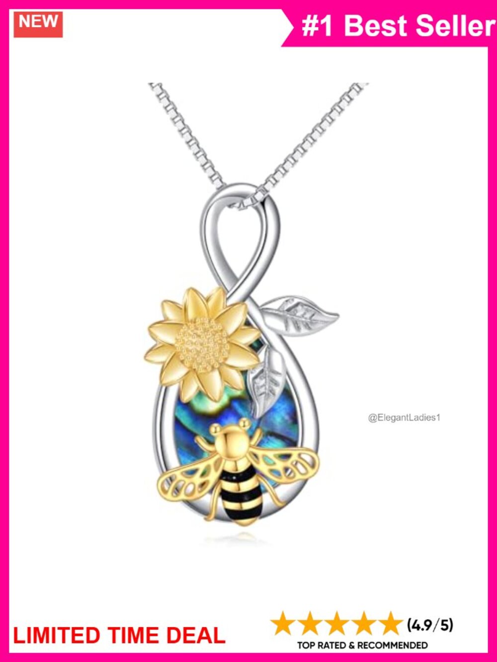 925 Sterling Silver Bee Infinity Pendant Necklace